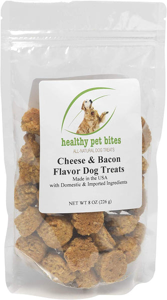 Healthy Pet Bites Cheese & Bacon Flavor Treats •All Natural •NO PRESERVATIVES •Wheat, Corn and Soy Free •Made in The U.S.A