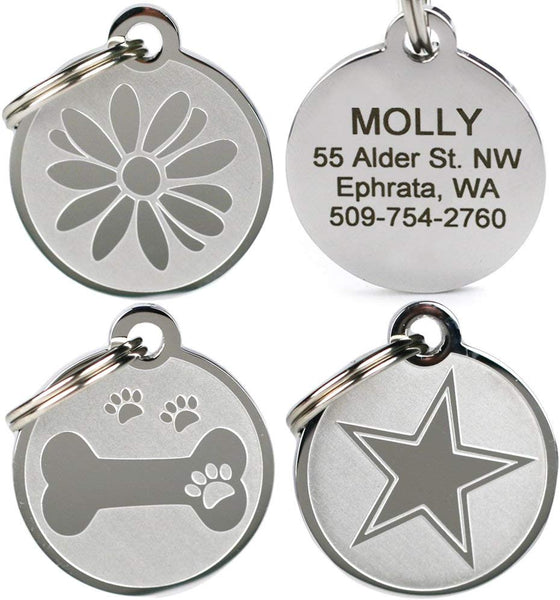 GoTags Playful, Custom Engraved Pet ID Tags, Solid Stainless Steel, Personalized Dog and Cat Pet ID with up to 4 Lines of Text, Cute, Durable and Long-Lasting