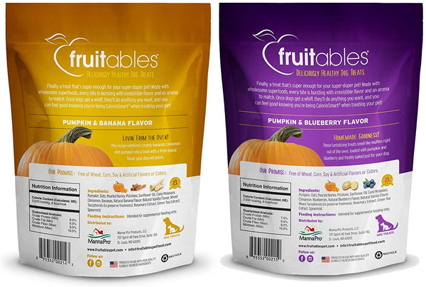 Fruitables All Natural 7 Ounce Vegetarian Pumpkin Baked Crunchy Dog Treats, Variety Pack