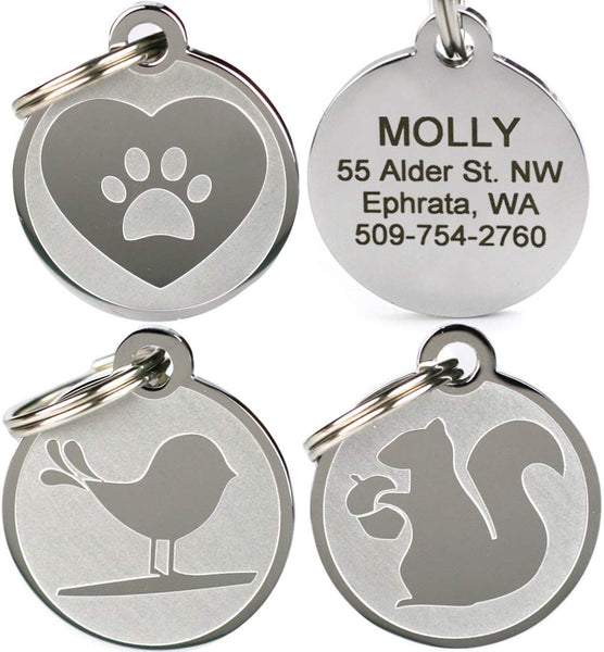 GoTags Playful, Custom Engraved Pet ID Tags, Solid Stainless Steel, Personalized Dog and Cat Pet ID with up to 4 Lines of Text, Cute, Durable and Long-Lasting