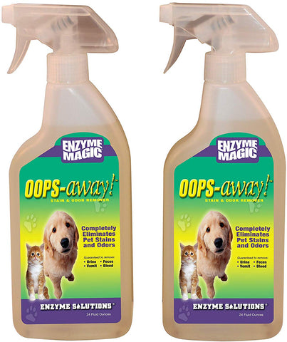 ENZYME MAGIC Oops Away Stain & Odor Remover; Natural Multi-Enzyme Solution Eliminates Pet's Blood, Feces, Urine, Vomit, Grass & Organic Strains from Home; Safe for Carpets and Fabrics (24oz x 2-Pack)