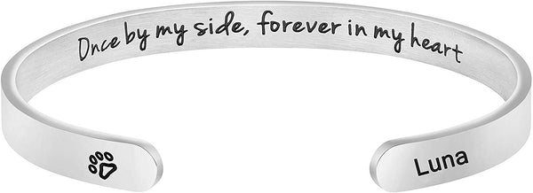 MEMGIFT Dog Memorial Cuff Bracelet Remembrance Loss of Pet Jewelry Sympathy Gift Engraved Pets Name