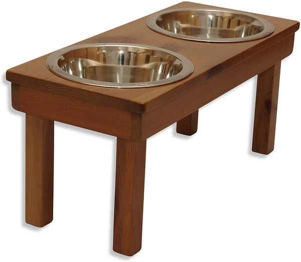 Raised Dog Single or Double Bowls - Solid Wood Cat and Dog Bowl Stands, NO ASSEMBLY REQUIRED! Stainless Steel Bowl(s) Large, Medium, and Universal Sizes - Eco-Friendly and Non-Toxic - Made in the USA