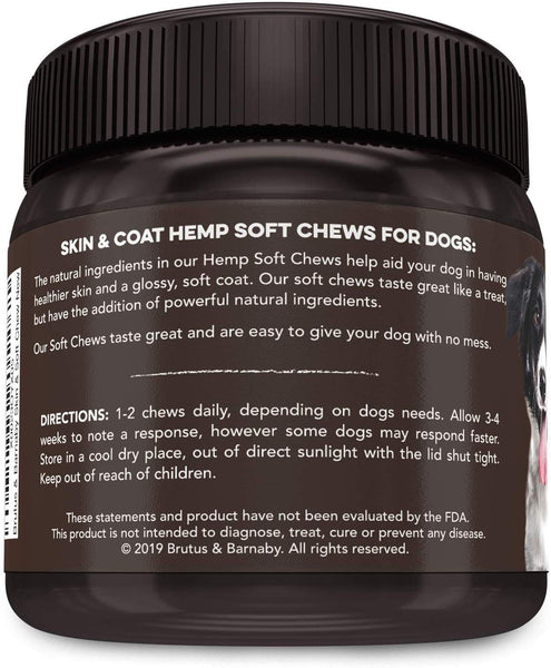 BRUTUS & BARNABY Omega 3 Fish Oil for Dogs - Easy to Deliver Skin and Coat Soft Chew, Coconut Oil, EPA,DHA ; Dog Skin Allergy Treatment for Itch-Free Skin, Increases Shiny Coat, Vitamin C & E