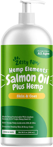 Zesty Paws Pure Wild Alaskan Salmon Oil with Hemp for Dogs & Cats - Omega 3 & 6 Fish Oil Pet Supplement with EPA & DHA - Anti Itching Skin & Coat Care + Hip & Joint Health - Heart & Immune Support