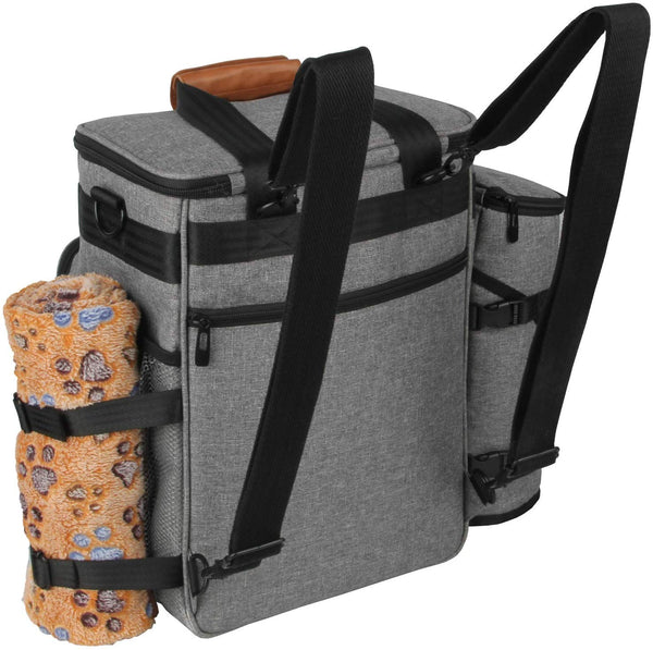 Hilike Premium Pet Travel Bag for Dog & Cat-Week Away Tote Organizer Bag for Dogs Travel-Includes 1 Dog Tote Bag,1 Dog Food Carrier Bag, 2 Silicone Collapsible Bowls,1 Blanket,1 Frisbee(Grey)