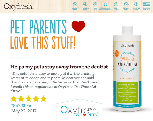 Oxyfresh Premium Pet Dental Care Solution: Best Way to Eliminate Bad Dog Breath & Cat Breath - Fights Tartar, Plaque & Gum Disease! - So Easy, just add to Water! Vet Recommended!