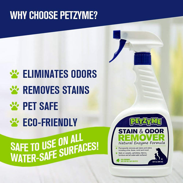 Petzyme Pet Stain Remover & Odor Eliminator, Enzyme Cleaner for Dogs, Cats Urine, Feces and More