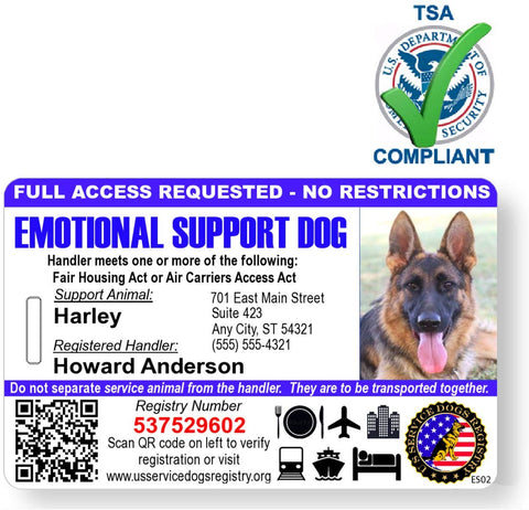 Just 4 Paws Custom Holographic QR Code Emotional Support Dog ID Card with Registration to Service Dogs Registry with Strap - Landscape Style