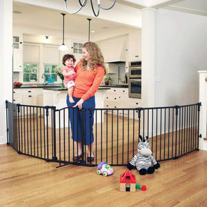 Toddleroo by North States 3-in-1 Arched Décor Metal Superyard: 144" long extra-wide gate, barrier or play yard. Hardware or freestanding. 6 panels, 10 sq.ft. enclosure (30" tall, Matte Bronze)