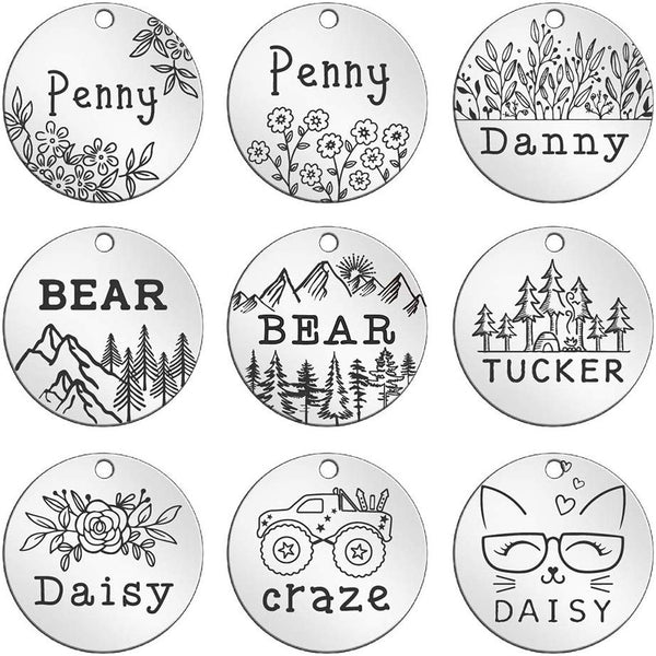 YiXiEr Cute Custom Pet ID Tags, Dog Tag and Cat Tag Personalized Engraved Double Sided - Round Stainless Steel