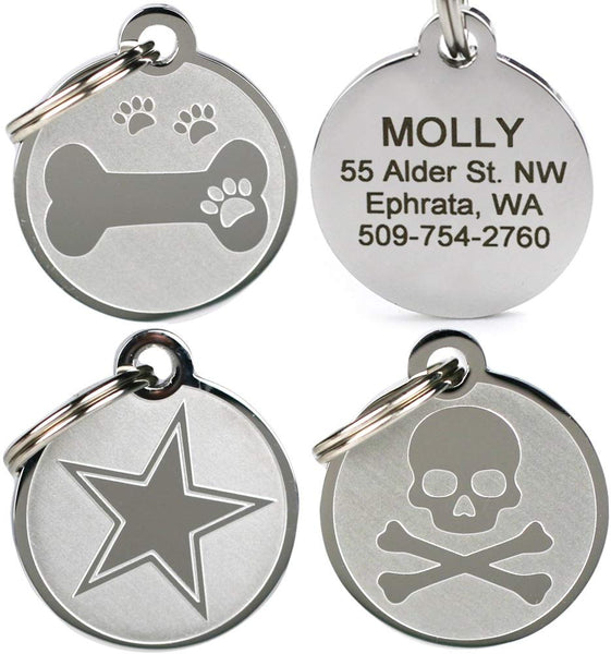 GoTags Playful, Custom Engraved Pet ID Tags, Solid Stainless Steel, Personalized Dog and Cat Pet ID with up to 4 Lines of Text, Cute, Durable and Long-Lasting