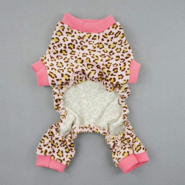 Fitwarm Leopard Print Velvet Pet Dog Jumpsuit with Ribbon