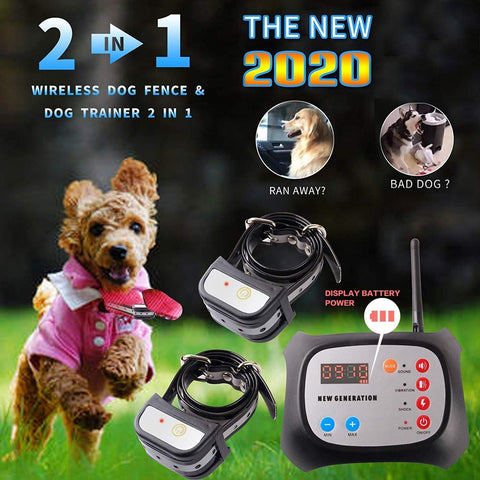 JUSTPET Wireless Dog Fence + Remote Dog Training Collar 2-in-1 System, Safe Harmless Electric Dog Wireless Fence Adjustable Range, Waterproof Reflective Collar