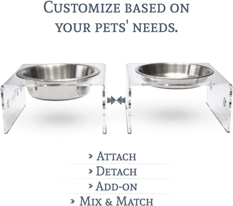 PetFusion Elevated Dog Bowls, Cat Bowls. [Attach, Detach, Add On, Mix Match Short 4" & Tall 8"]. Buy Singles or Pairs