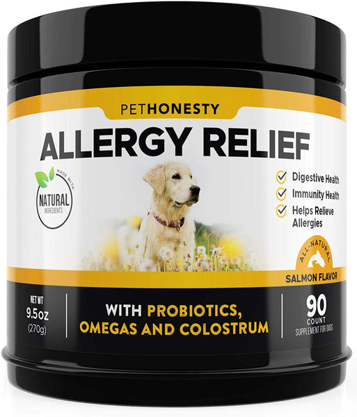 PetHonesty Allergy Relief Immunity Supplement for Dogs - Omega 3 Salmon Fish Oil, Colostrum, Digestive Prebiotics & Probiotics - for Seasonal Allergies + Anti Itch, Skin Hot Spots Soft Chews