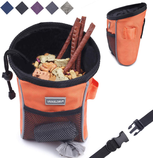 VIVAGLORY Dog Treat Bag, Sports Style & Enlarged Opening,Hands-Free Dog Treat Pouch with Adjustable Waistband, Poop Bag Dispenser, Large Enough to Carry Treats, Kibbles, Pet Toys | 2 Ways to Wear