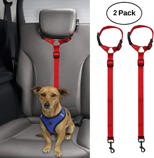 BWOGUE 2 Packs Dog Cat Safety Seat Belt Strap Car Headrest Restraint Adjustable Nylon Fabric Dog Restraints Vehicle Seatbelts Harness