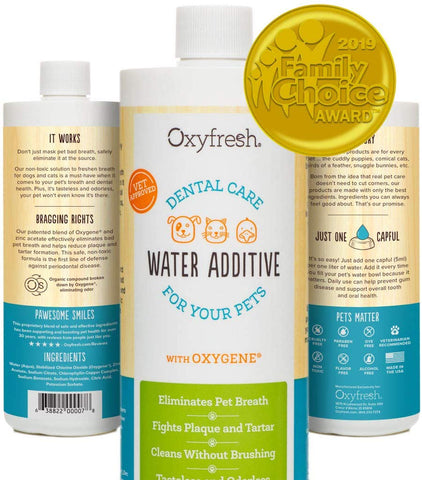 Oxyfresh Premium Pet Dental Care Solution: Best Way to Eliminate Bad Dog Breath & Cat Breath - Fights Tartar, Plaque & Gum Disease! - So Easy, just add to Water! Vet Recommended!