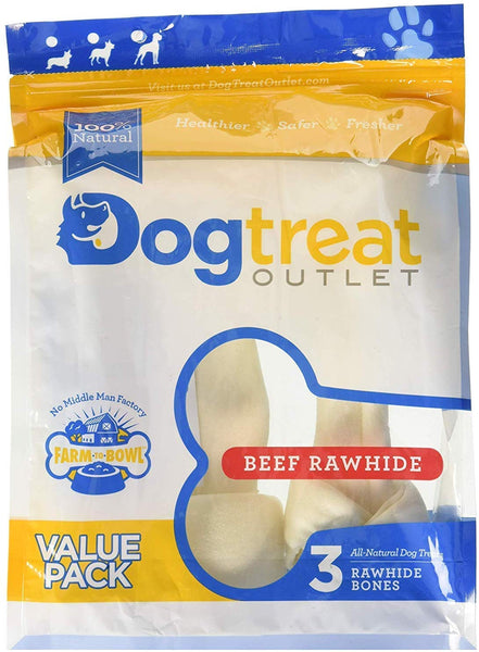 Dog Rawhide Bones Bulk Pack of 3 Natural Rawhide Protein Treats Knot Bone Chews Medium