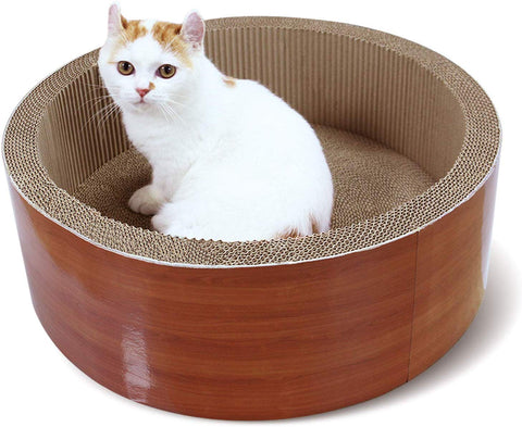 ScratchMe Cat Scratching Post Lounge Relaxing Bed , Cat Scratcher Cardboard with Catnip, Durable Recycle Board Pads Prevents Furniture Damage, Yellow\/Green Color