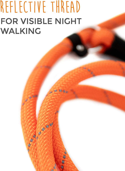 Mighty Paw Slip Rope Dog Leash | 6 ft, One-Size-Fits-All, Slip-On Rope Leash. Easy to Slip On, No Collar or Harness Needed. Durable & Weather Resistant Climbers Rope with Reflective Stitching (Orange)