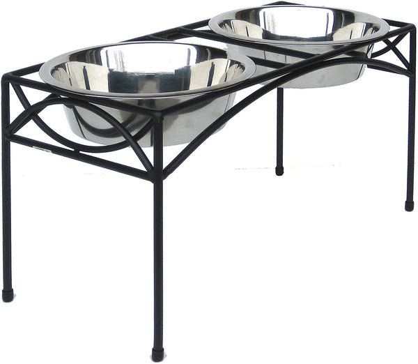 Regal Double Bowl Elevated Diner - 12" Tall - Raised Dog Feeder - Black - Big, Large, XL Dog Breeds - Pet Feeding Station, Food/Water Bowls - Metal/Steel - NMN Designs