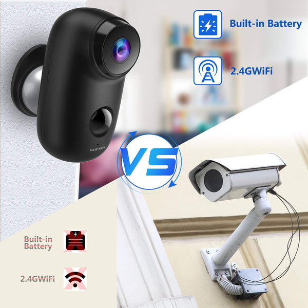 Wireless Outdoor Security Camera, KAMTRON 1080P Home Security Rechargeable Battery Powered Camera 2.4G WiFi with Night Vision, Motion Detection and 2-Way Audio, IP65 Waterproof,Cloud Service, Black