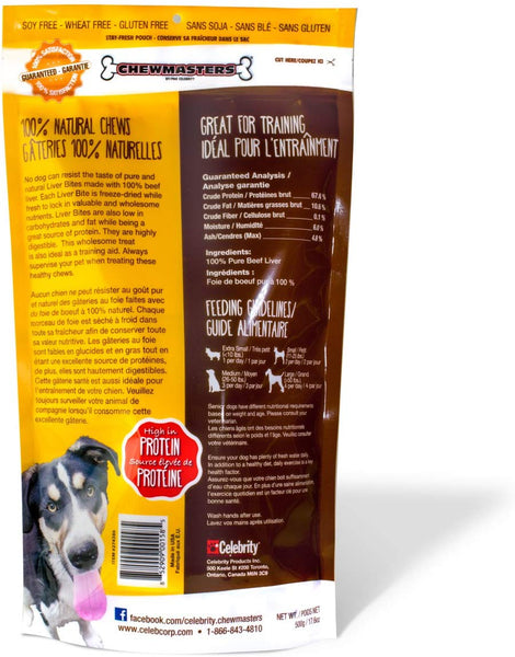 Chewmasters (274386) Beef Liver Bites Freeze Dried Dog Treats Bag, 17.6 Oz.