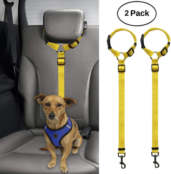 BWOGUE 2 Packs Dog Cat Safety Seat Belt Strap Car Headrest Restraint Adjustable Nylon Fabric Dog Restraints Vehicle Seatbelts Harness