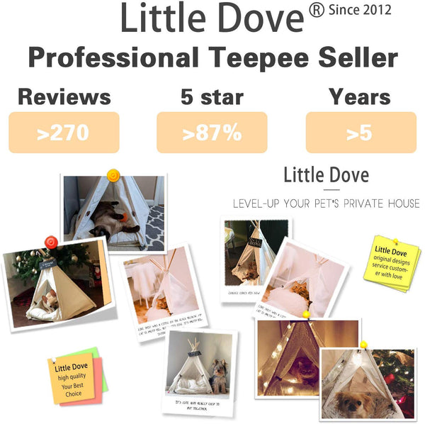 little dove Pet Teepee Dog(Puppy) & Cat Bed - Portable Pet Tents & Houses for Dog(Puppy) & Cat Beige Color 24 Inch (with or Without Optional Cushion)