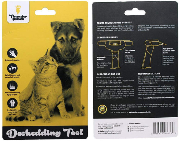 Thunderpaws Best Professional De-Shedding Tool and Pet Grooming Brush, D-Shedz for Breeds of Dogs, Cats with Short or Long Hair, Small, Medium and Large