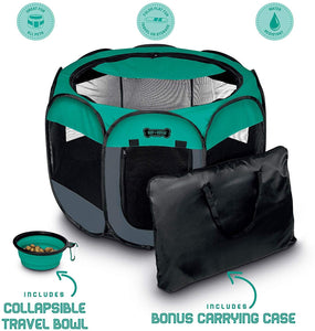 Ruff 'n Ruffus Portable Foldable Pet Playpen + Carrying Case & Collapsible Travel Bowl | Indoor\/Outdoor use | Water Resistant | Removable Shade Cover | Dogs\/Cats\/Rabbit | Available in 3 Sizes