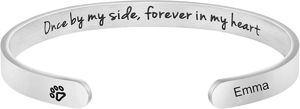 MEMGIFT Dog Memorial Cuff Bracelet Remembrance Loss of Pet Jewelry Sympathy Gift Engraved Pets Name