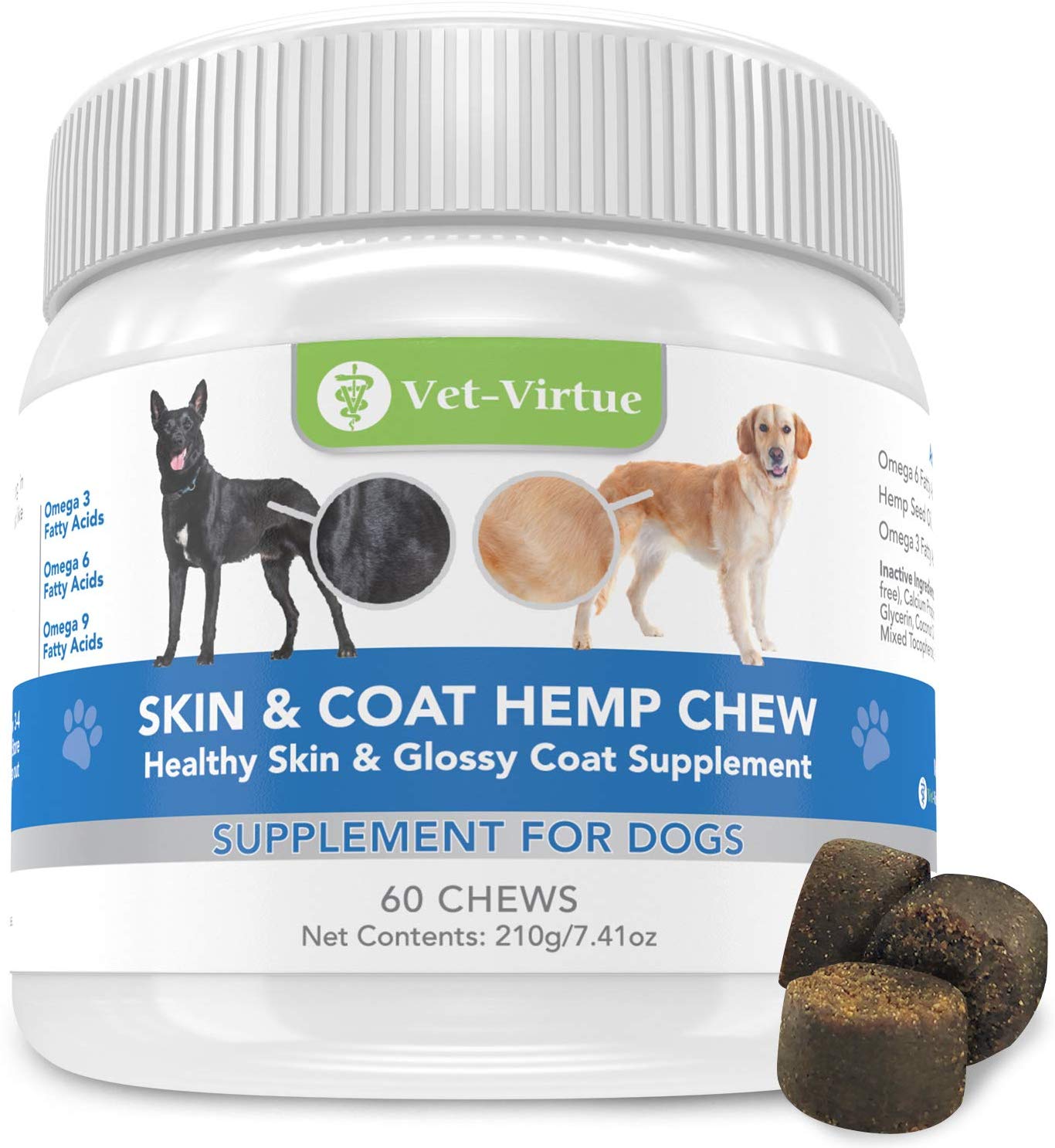 VET-VIRTUE Omega 3 for Dogs - Skin and Coat Soft Chew with Fish Oil for Dogs, Coconut Oil, EPA and DHA Supports Dog Skin Allergy Treatment for Itch-Free Skin, Increase Shiny Coat, Reduce Hot Spots