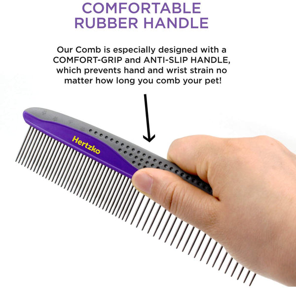 Hertzko 2 Pack Pet Combs Small & Large Comb Included for Both Small & Large Areas -Removes Tangles, Knots, Loose Fur and Dirt. Ideal for Everyday Use for Dogs and Cats with Short or Long Hair