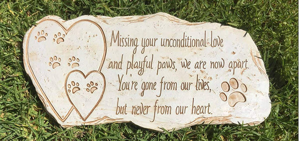 Paw Print Pet Memorial Stone - Features Sympathy Poem - Indoor Outdoor Dog or Cat for Garden Backyard Marker Grave Tombstone - Loss of Pet Gift - Loss of Dog Gift