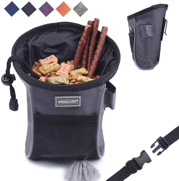 VIVAGLORY Dog Treat Bag, Sports Style & Enlarged Opening,Hands-Free Dog Treat Pouch with Adjustable Waistband, Poop Bag Dispenser, Large Enough to Carry Treats, Kibbles, Pet Toys | 2 Ways to Wear