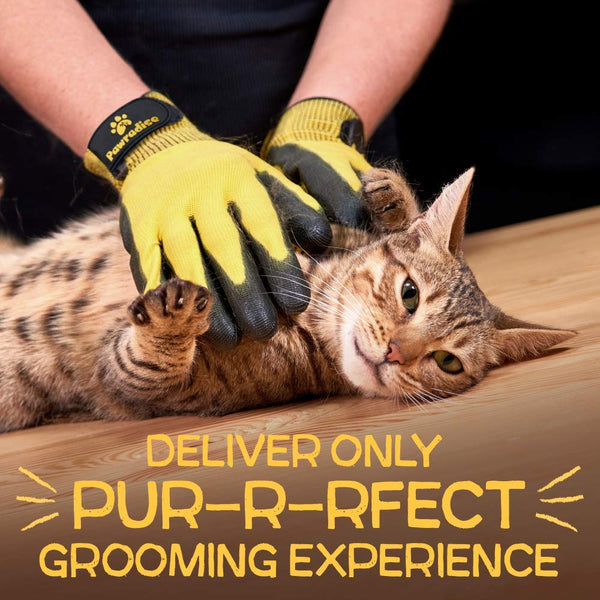 Pet Grooming and Bathing Gloves - Effective Pet Hair Remover for Cats, Dogs & Horses - Long & Short Fur - Enhanced Nubs Design Captures 2X More Hair