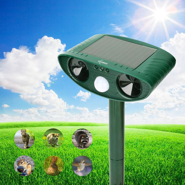 ZOVENCHI Animal Pest Repeller, Solar Powered Ultrasonic Pest Repeller,Effective Outdoor Waterproof Expeller Work on Raccoons,Skunks,Foxes,Dogs,Cats,Deer,Squirrels etc