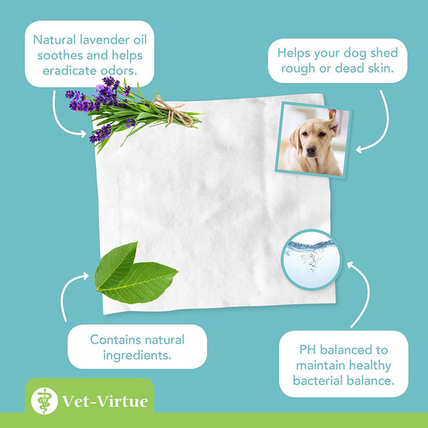 VET-VIRTUE Dog Ear Cleaner Wipes - Fragrance Free Ear Infection Treatment for Dogs, Halt Yeast, Mites and Itching, Large Soft Cotton Ear Wipes for Dogs