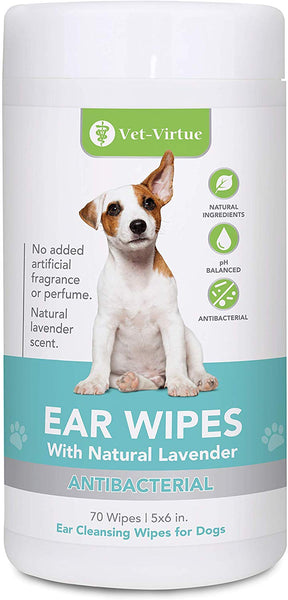 VET-VIRTUE Dog Ear Cleaner Wipes - Fragrance Free Ear Infection Treatment for Dogs, Halt Yeast, Mites and Itching, Large Soft Cotton Ear Wipes for Dogs