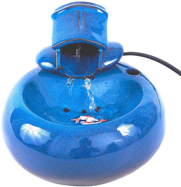 ROSE CREATE Ceramic Cat Drinking Water Fountain, 1.4 Liters Pet Water Fountains for Cats and Dogs, Electric Pet Water Dispenser with Quiet Pump and 5 Replacement Filters - Blue Bamboo Style