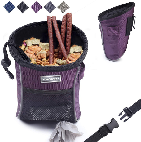 VIVAGLORY Dog Treat Bag, Sports Style & Enlarged Opening,Hands-Free Dog Treat Pouch with Adjustable Waistband, Poop Bag Dispenser, Large Enough to Carry Treats, Kibbles, Pet Toys | 2 Ways to Wear