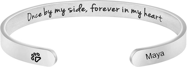 MEMGIFT Dog Memorial Cuff Bracelet Remembrance Loss of Pet Jewelry Sympathy Gift Engraved Pets Name