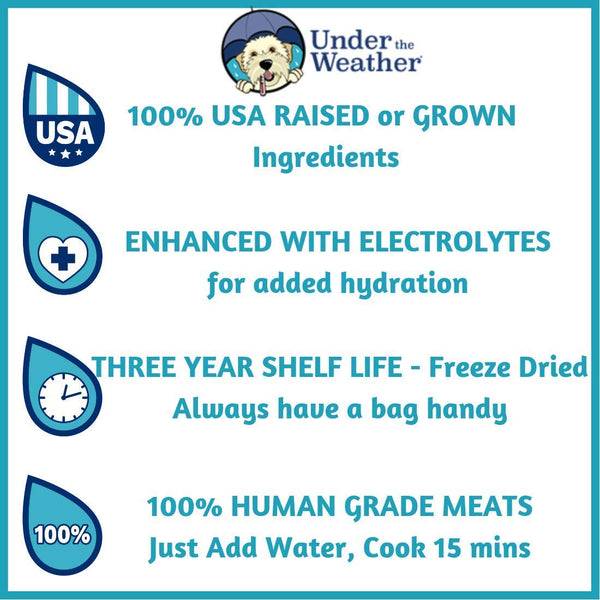 Under the Weather Pets | Easy to Digest Bland Dog Food Diet, Sick Dogs Sensitive Stomachs - Electrolytes - Gluten Free, All Natural, Freeze Dried 100% Human Grade Meat