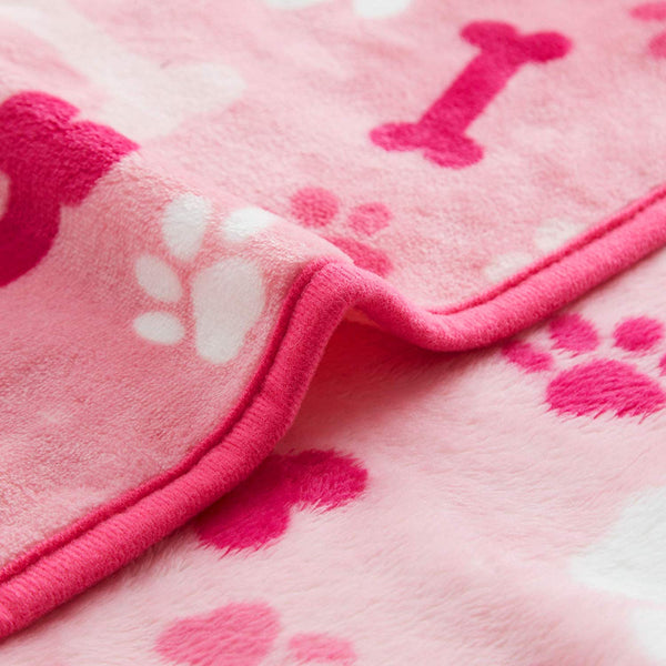 ALLISANDRO 350 GSM-Super Soft and Premium Fuzzy Flannel Fleece Pet Dog Blanket, The Cute Paw and Bone Design Washable Fluffy Blanket for Puppy Cat Kitten Indoor or Outdoor, Pink and Blue