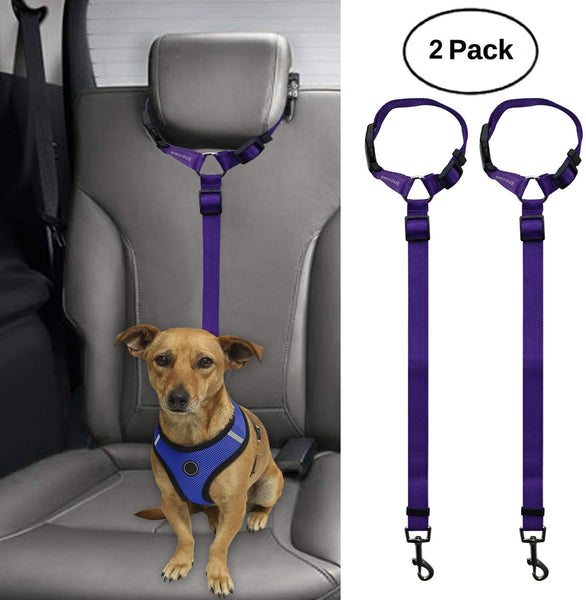 BWOGUE 2 Packs Dog Cat Safety Seat Belt Strap Car Headrest Restraint Adjustable Nylon Fabric Dog Restraints Vehicle Seatbelts Harness