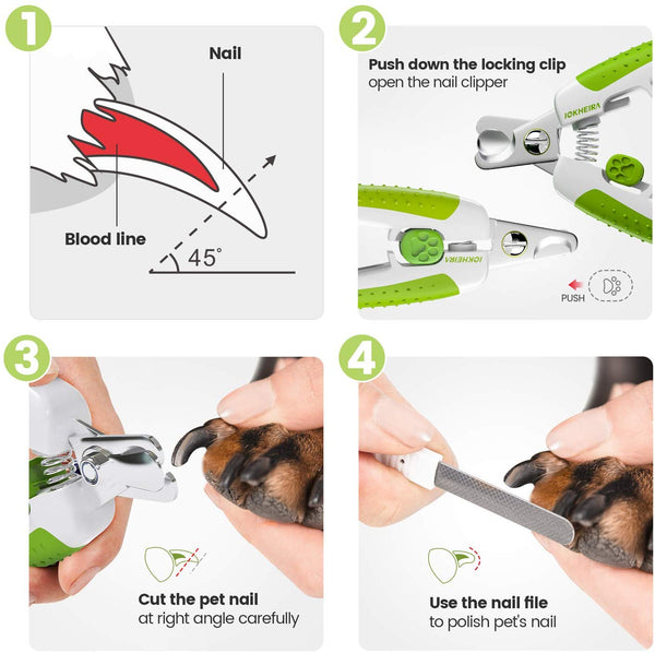 IOKHEIRA Dog Nail Clippers, Professional Pet Trimmer with Safety Guard to Avoid Over-Cutting, Free Nail File & Lock Switch, Professional Grooming Tools with Sturdy Non Slip Handles