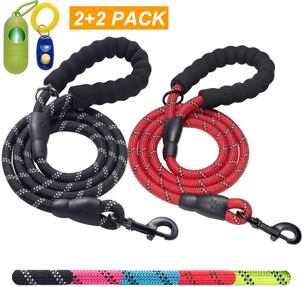 ladoogo 2 Pack 5 FT Heavy Duty Dog Leash with Comfortable Padded Handle Reflective Dog leashes for Medium Large Dogs